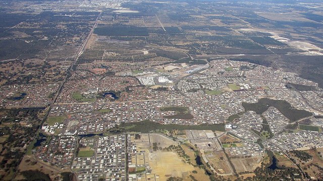 Aerial view of Ellenbrook masterplanned residential suburb, Western Australia